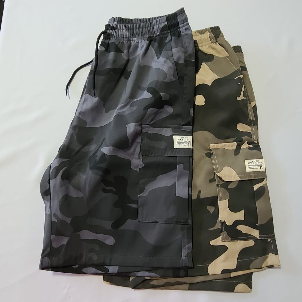 Lot Of Two HKS Camo Cargo Shorts XL One Black One Tan Casual